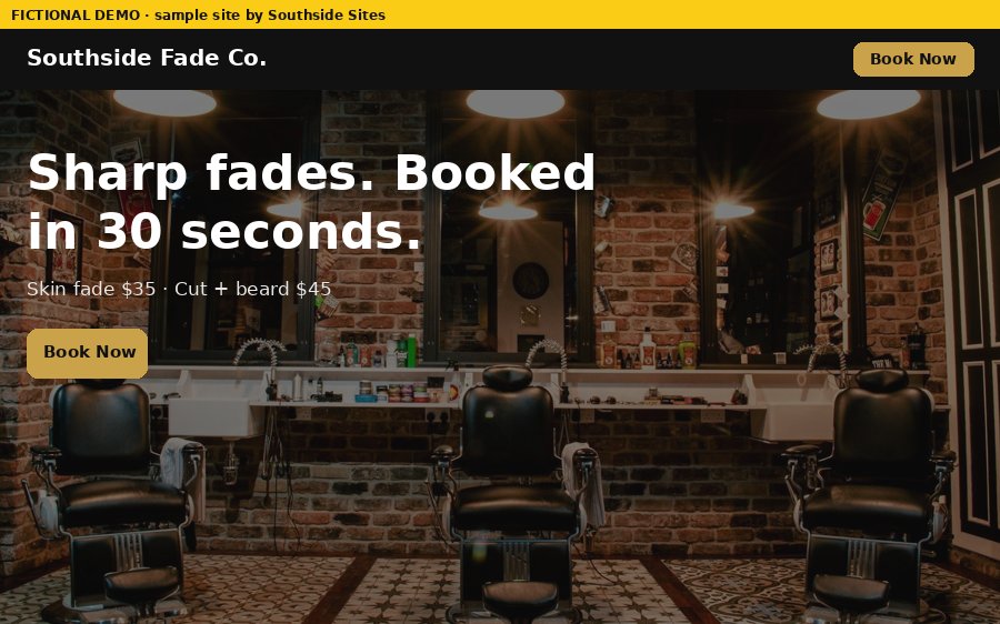 barbershop demo site, desktop view