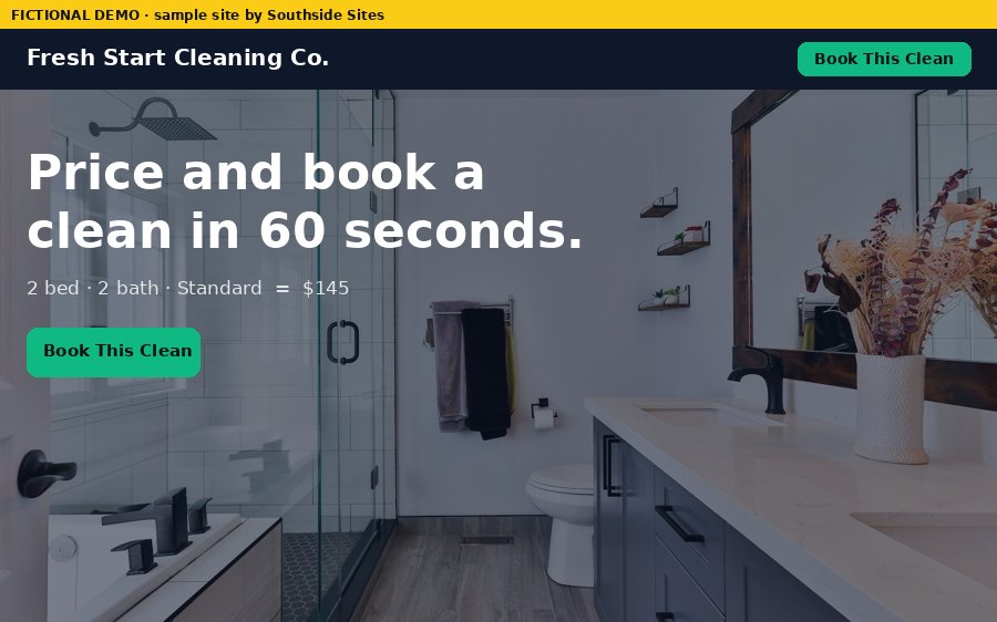 cleaning demo site, desktop view