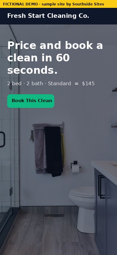 cleaning demo site, phone view