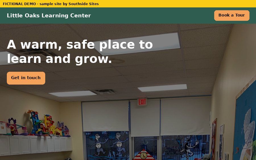 daycare demo site, desktop view