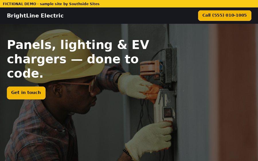 electrician demo site, desktop view