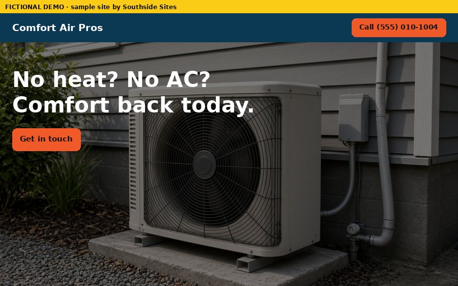 HVAC demo site, desktop view